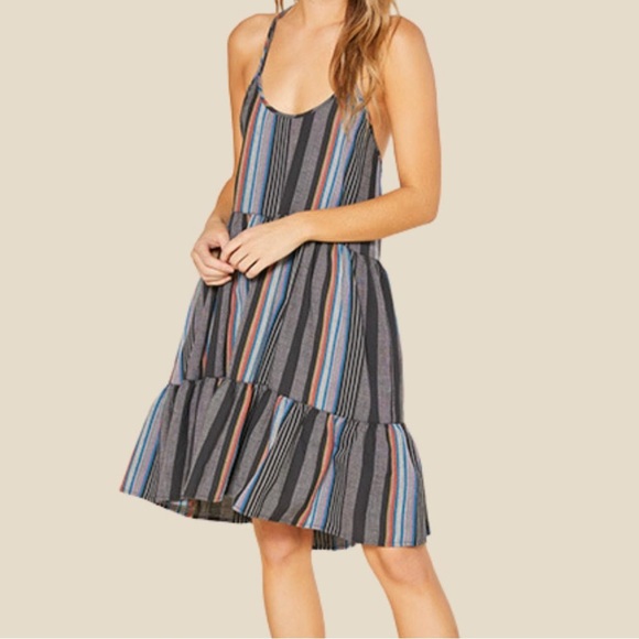 Outerknown Dresses & Skirts - Outerknown Cielo Black Gray Blue Stripe Organic Cotton Babydoll Dress XS